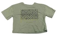 Khaki crop tričko s potiskem River Island 