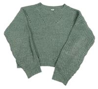 Světlekhaki ažurový crop svetr Yigga