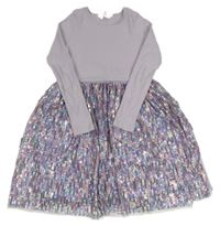 Světlefialové bavlněno/tylové šaty s flitry H&M