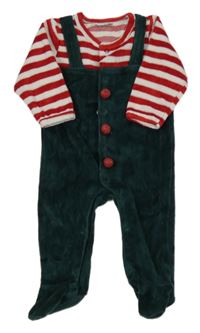 Tmavozeleno-pruhovaný sametový overal zn. Vertbaudet