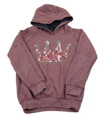 Vínová melírovaná mikina s korunkou z flitrů a kapucí Kiki&Koko