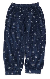 Tmavomodré plyšové kalhoty s hvězdičkami 