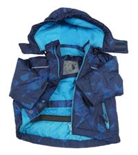 Tmavomodro-modrá vzorovaná šusťáková zimní bunda s odepínací kapucí Impidimpi