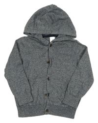 Tmavomodrý melírovaný propínací svetr s kapucí C&A