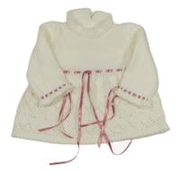 Smetanové pletené šaty s mašlí 