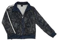 Tmavomodro-šedá vzorovaná sportovní propínací mikina 