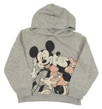Šedá melírovaná mikina s Mickeym a Minnií a kapucí H&M