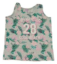 Šedý top s květy a nápisem Dopodopo