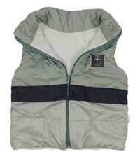 Khaki-šedo-tmavomodrá šusťáková zateplená vesta 