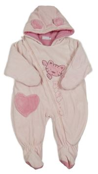Světlerůžová sametová zateplená kombinéza s kočkou a kapucí Twinnies