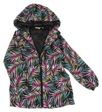 Černá šusťáková jarní parka s listy a kapucí E-vie