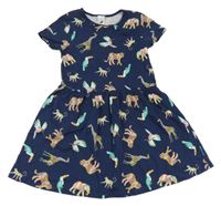Tmavomodré bavlněné šaty se zvířátky C&A