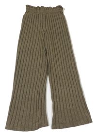 Khaki žebrované wide leg kalhoty Shein
