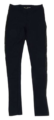 Tmavomodré tregínové kalhoty s černým koženkovým pruhem GARCIA JEANS