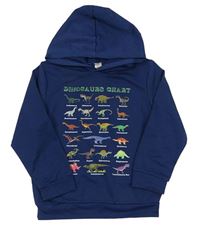 Tmavomodrá mikina s dinosaury a kapucí 