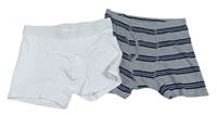 2x - Boxerky - Bílé H&M, šedo/tmavomodré pruhované melírované GAP