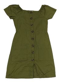 Khaki plátěné propínací šaty Candy Couture