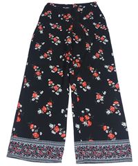 Černé wide leg kalhoty s kytičkami a vzorem New Look