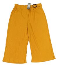 Hořčicové mačkané paper bag culottes kalhoty se sponou PRIMARK