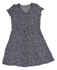 Černo-fialovo-bílé květované propínací šaty H&M
