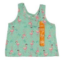 Mátový puntíkatý crop top s plameňáky a palmami PEP&CO