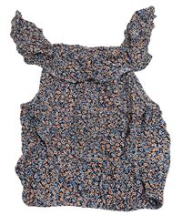Černo-kytičkovaný halenkový crop top s volánkem H&M