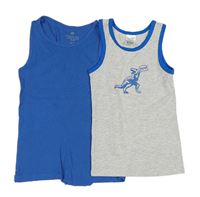 2x - Nátělník - Modrý H&M, šedo/modrý melírovaný nátělník s dinosaurem 