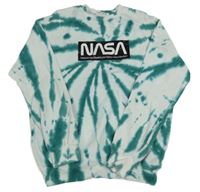 Bílo-petrolejová batikovaná mikina s nápisem - NASA H&M