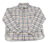 Bílo-modro-růžovo-tmavomodrá kostkovaná košilová bunda RIVER ISLAND