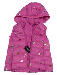 Nové - tmavorůžová prošívaná šusťáková zateplená vesta se zlatými hvězdičkami a kapucí St. Bernard