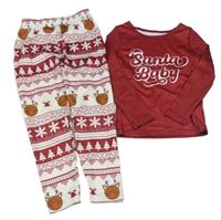 Vínovo-bílé vánoční pyžamo s nápisy a obrázky a vzorem SHEIN