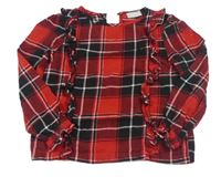 Červeno-černo-bílo-střbrná kostkovaná halenka s volánky Matalan