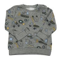 Šedá melírovaná mikina se stavebními stroji Topomini