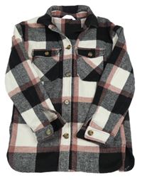Černo-bílo-růžová kostkovaná vlněná košilová bunda H&M