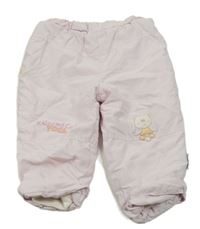 Světlerůžové šusťákové zateplené kalhoty s medvídkem a nápisy JACKY