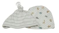 2x - Čepice - Bílo/šedá pruhovaná M&Co, bílá puntíkatá se zvířátky 