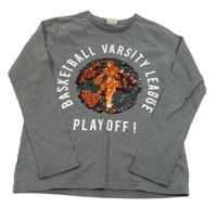 Šedé melírované triko s překlápěcími flitry s míčem/basketbalistou a nápisy LC WaIKIKI