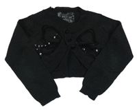 Černé melírované propínací svetrové bolérko s mašlí z flitrů a třpytkami St. Bernard