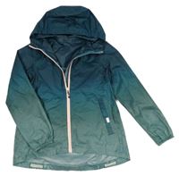 Tmavopetrolejovo-olivová šusťáková nepromokavá funkční bunda se vzorem a kapucí Quechua