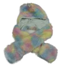 Barevná duhová kožešinová čepice se šálou s rukavicemi - jednorožec Bluezoo