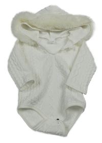 Bílé vzorované teplákové body s kapucí s kožešinou 