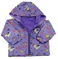 Fialová šusťáková jarní bunda s obrázky a kapucí Jomake