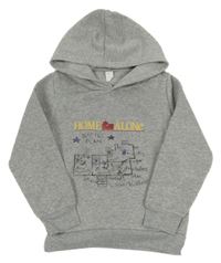 Šedá melírovaná teplá mikina s potiskem - Sám doma a kapucí 