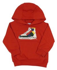 Červená mikina s botou a kapsou a kapucí mayoral