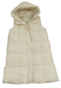 Smetanová prošívaná šusťáková dlouhá vesta s kapucí M&S