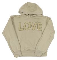 Světlebéžová mikina s nápisem s flitry a kapucí George