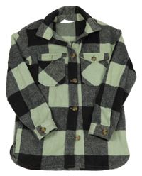 Černo-mentolová kostkovaná vlněná košilová bunda H&M