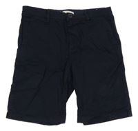 Tmavomodré chino plátěné kraťasy ZARA