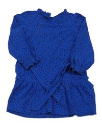 Cobaltově modro-černé puntíkaté šaty s páskem 