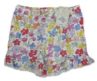 Nové - bílé kraťasy s barevnými kytičkami a mašlí a volánky PRIMARK